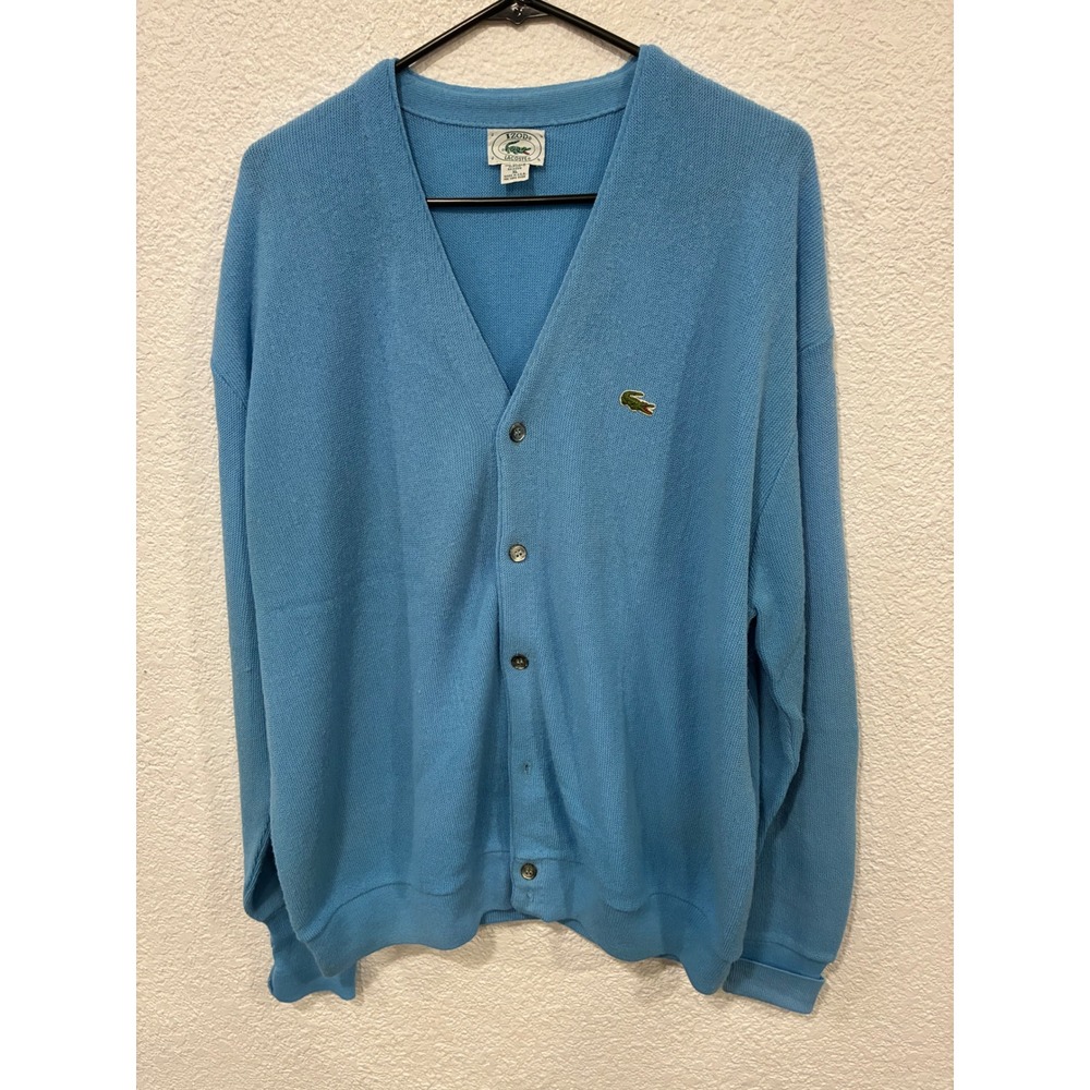 Vintage Lacoste Sweater Men's XL Blue Cardigan Alligator Orlon Acrylic Preppy